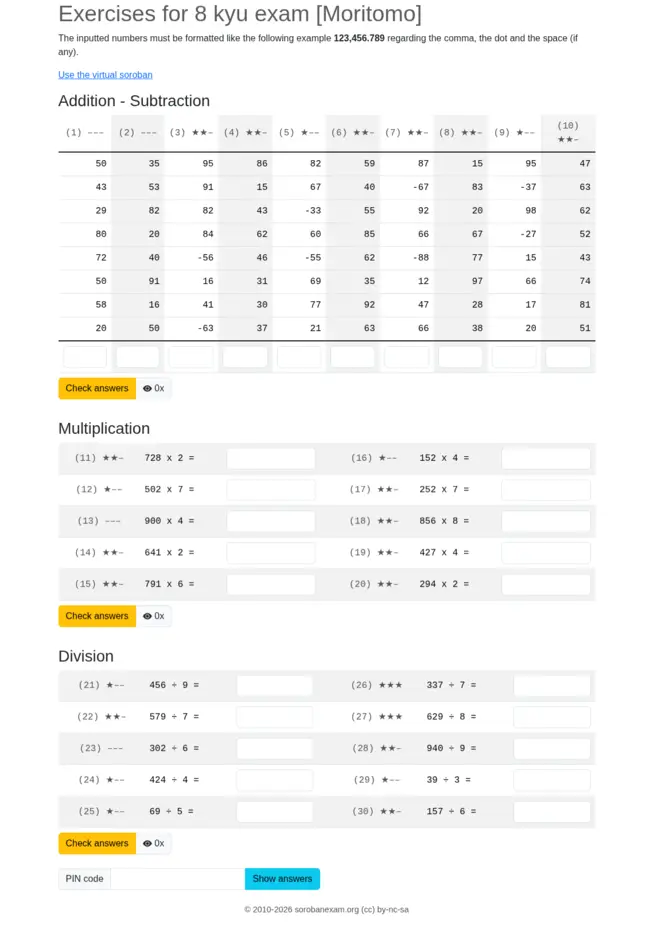 A preview of Moritomo 8th kyu exercise (HTML output)